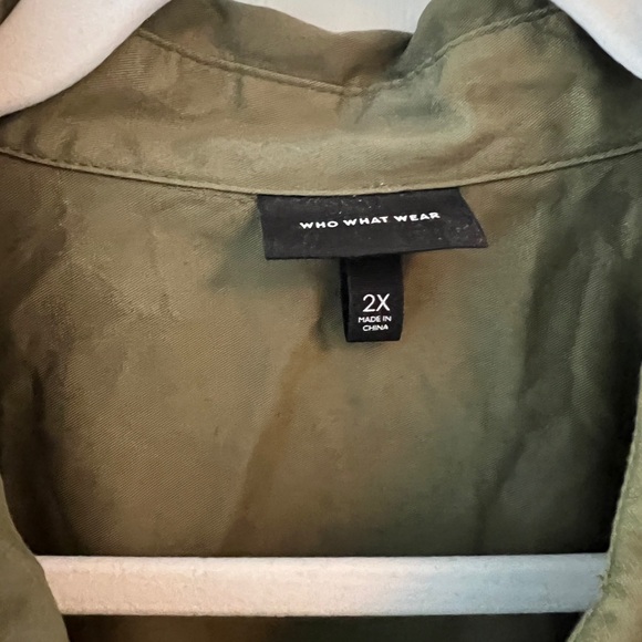 Who What Wear Olive Button-Down Shift Dress - Picture 3 of 3